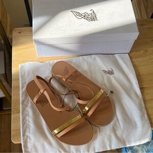 Nib Ancient Greek Sandals Goudi Vachetta Natural Leather Flat Sandals Eur35/Us5